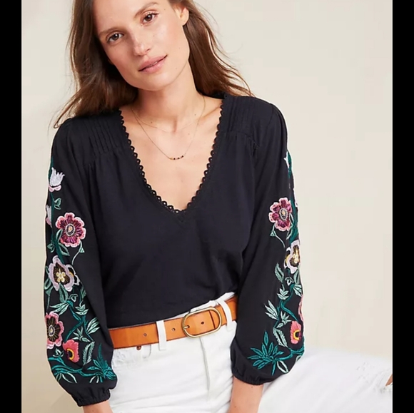 Anthropologie floral embroidered peasant blouse - Picture 1 of 6